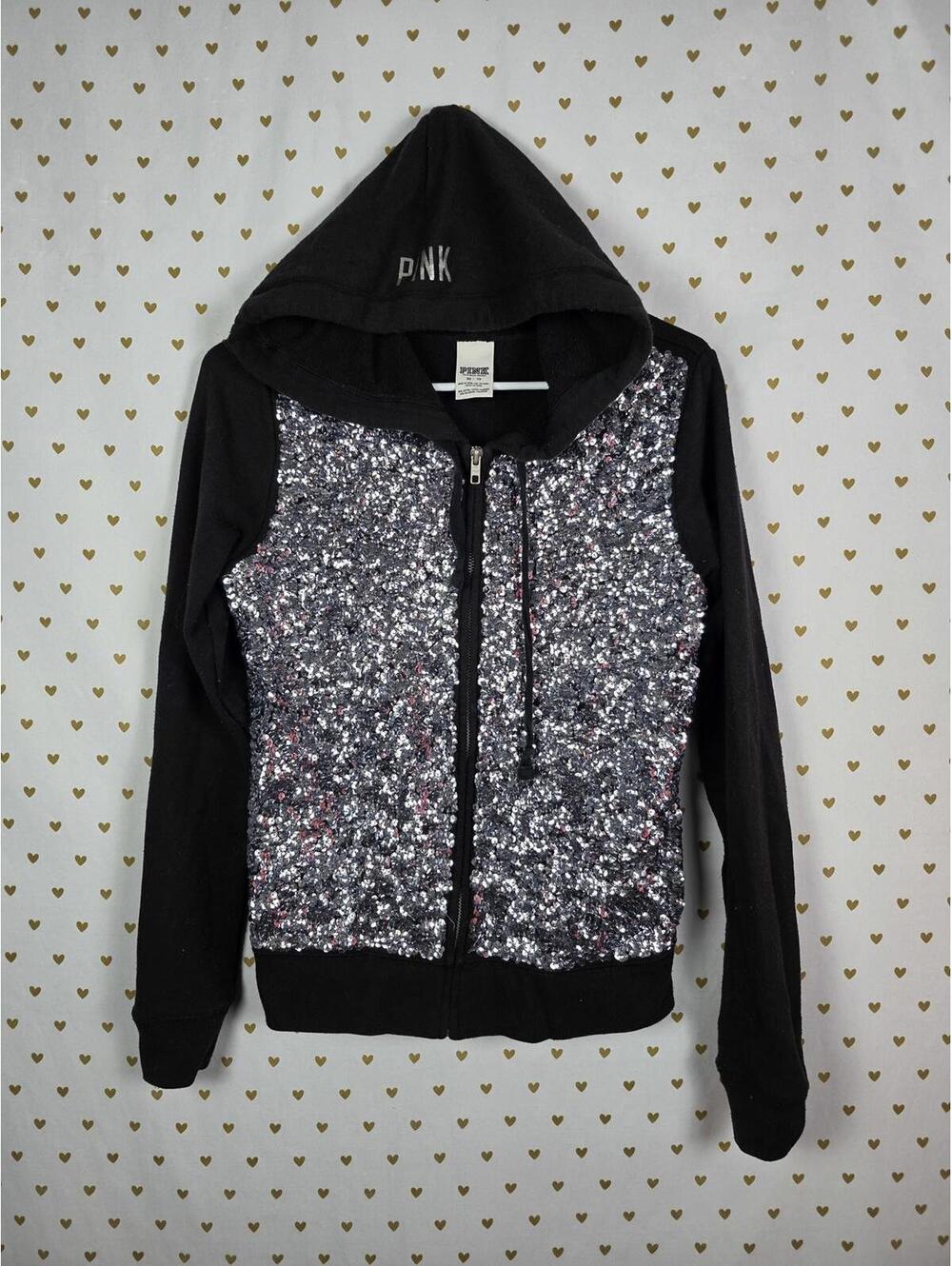 Victoria's Secret PINK Fashion Show Silver Sequin Bling Hoodie XS RARE
